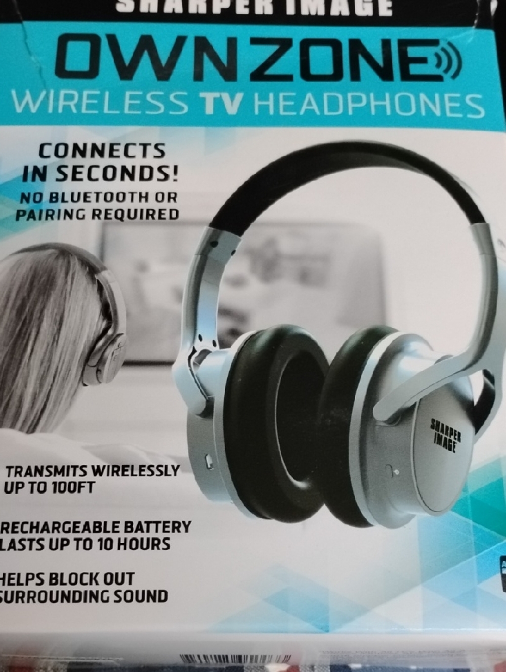 Sharper Image Silver and Black OWNZONE Wireless TV Headphones
